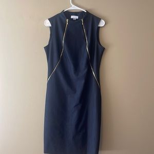 Calvin Klein demin pattern gold zipper dress.